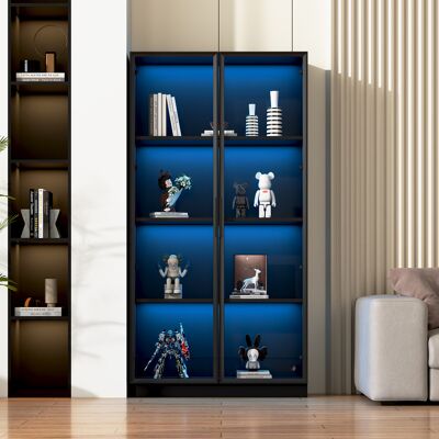 COVREO Vitrina 80x40x160 Cm Negra En Aglomerado Con Puertas De Cristal, Estantes Ajustables Y Led Por App COVREO Vitrina 80x40x160 Cm Negra En Aglomerado Con Puertas De Cristal, Estantes Ajustables Y Led Por App