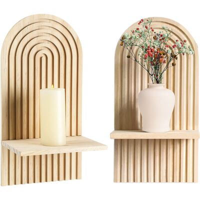 OEM Estantería De Pared Estilo Bohemio / Estantería Decorativa De Pared De Madera De Pino Natural / 2 Estantes OEM Estantería De Pared Estilo Bohemio / Estantería Decorativa De Pared De Madera De Pino Natural / 2 Estantes