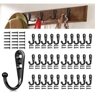 FOCTRO Set De 30 Ganchos De Pared Negros, Ganchos De Ropa De Estilo Retro, Ganchos De Ropa Montados En La Pared, Ganchos Metálicos Para Cocina, Baño Y Vestidor - Negro FOCTRO Set De 30 Ganchos De Pared Negros, Ganchos De Ropa De Estilo Retro, Ganchos De Ropa Montados En La Pared, Ganchos Metálicos Para Cocina, Baño Y Vestidor - Negro