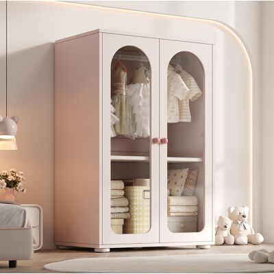 Redom - Armario 80x50x120 Cm, Estantes Ajustables, Puertas Transparentes, Barra Para Ropa, Mdf Acrílico Rosa Bebé Redom - Armario 80x50x120 Cm, Estantes Ajustables, Puertas Transparentes, Barra Para Ropa, Mdf Acrílico Rosa Bebé