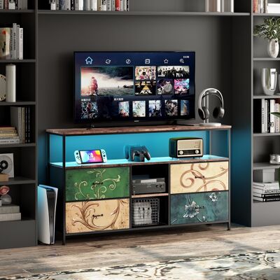 TANANT Muebles De Televisión 137 Cm - Con 4 Cajones En Tela Multicolor, Iluminación Led, Estructura De Hierro, Patas Regulables En Altura, Mueble Tv Moderno - Marrón TANANT Muebles De Televisión 137 Cm - Con 4 Cajones En Tela Multicolor, Iluminación Led, Estructura De Hierro, Patas Regulables En Altura, Mueble Tv Moderno - Marrón