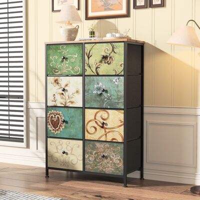 SOLKVUNZA Cajonera Alta 67,5x30x100 Cm Con 8 Cajones - Aparador Y Mueble De Almacenaje Con Cajones De Tela Extraíbles - Metal Y Madera - Vintage - Multicolor SOLKVUNZA Cajonera Alta 67,5x30x100 Cm Con 8 Cajones - Aparador Y Mueble De Almacenaje Con Cajones De Tela Extraíbles - Metal Y Madera - Vintage - Multicolor