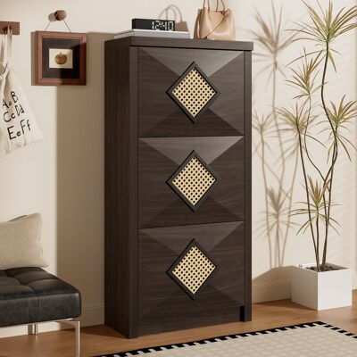 STILVORA Mueble Zapatero Con 3 Compartimentos Abatibles, Decoración De Ratán Vintage, Estilo Retro, En Aglomerado, Madera, 54×25×115 Cm STILVORA Mueble Zapatero Con 3 Compartimentos Abatibles, Decoración De Ratán Vintage, Estilo Retro, En Aglomerado, Madera, 54×25×115 Cm