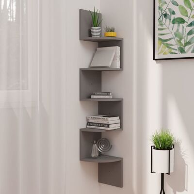 vidaXL Estantería de esquina gris 19x19x123 cm Madera ingeniería - Estantería de pared vidaXL Estantería de esquina gris 19x19x123 cm Madera ingeniería - Estantería de pared