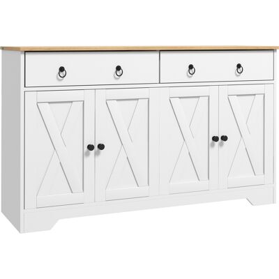 BEYAMIS Aparador De Cocina De Estilo Rústico Con 2 Cajones Y 2 Armarios Con Estantes Regulables En Altura, Color Blanco. BEYAMIS Aparador De Cocina De Estilo Rústico Con 2 Cajones Y 2 Armarios Con Estantes Regulables En Altura, Color Blanco.