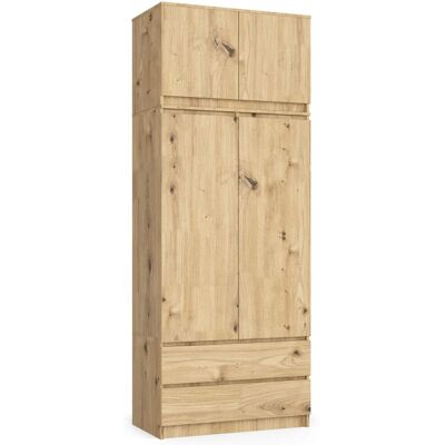AKORD Armario S90 Con Altillo Roble Artisan 90 Cm 2 Puertas 2 Cajones 90x51x234 Cm AKORD Armario S90 Con Altillo Roble Artisan 90 Cm 2 Puertas 2 Cajones 90x51x234 Cm