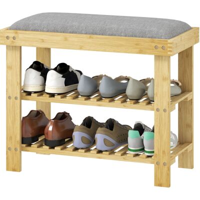 OEM Banco Zapatero Con Asiento, Banco De Bambú Con Almacenamiento, 2 Compartimentos Abiertos, 60 X 29 X 49 Cm, Gris-crezuo OEM Banco Zapatero Con Asiento, Banco De Bambú Con Almacenamiento, 2 Compartimentos Abiertos, 60 X 29 X 49 Cm, Gris-crezuo