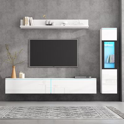 HAUSS SPOLE Conjunto De Muebles Para Sala De Estar, Mueble De Tv Led De 3 Piezas + Vitrina + Soporte, Blanco HAUSS SPOLE Conjunto De Muebles Para Sala De Estar, Mueble De Tv Led De 3 Piezas + Vitrina + Soporte, Blanco