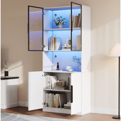 Mueble Vitrina Led Con Puertas De Cristal 80x30x200 Cm Okmyhome Mueble Vitrina Led Con Puertas De Cristal 80x30x200 Cm Okmyhome