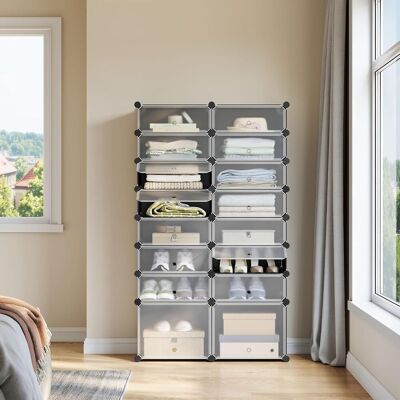 Zapatero Modular Estantería Por Módulos Diy Zapatero Con 16 Estantes Almacenamiento Para Habitación Salón Baño Y Sala De Estar Plástico Con Puerta Negro - Woltu Zapatero Modular Estantería Por Módulos Diy Zapatero Con 16 Estantes Almacenamiento Para Habitación Salón Baño Y Sala De Estar Plástico Con Puerta Negro - Woltu