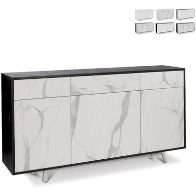 Sarmog - Aparador Con Tres Puertas Y Tres Cajones Mármol Óxido Negro 164x41x H92 Cm Sarmog - Aparador Con Tres Puertas Y Tres Cajones Mármol Óxido Negro 164x41x H92 Cm