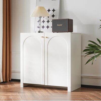 COVREO Aparador 80x40x80 Cm Blanco En Tablero De Partículas Con 2 Puertas Y Motivo Arqueado COVREO Aparador 80x40x80 Cm Blanco En Tablero De Partículas Con 2 Puertas Y Motivo Arqueado
