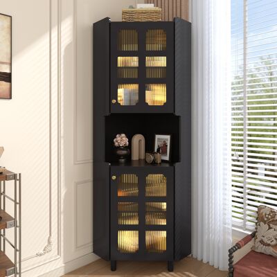 KELLANY Armario De Esquina Negro Con Capa De Laca Y Iluminación Led – Cómoda De Esquina Multifuncional Para Sala De Estar, Estantería, Baño, Dormitorio, Comedor, Placa De Mdf Con Superficie De Laca Negra KELLANY Armario De Esquina Negro Con Capa De Laca Y Iluminación Led – Cómoda De Esquina Multifuncional Para Sala De Estar, Estantería, Baño, Dormitorio, Comedor, Placa De Mdf Con Superficie De Laca Negra