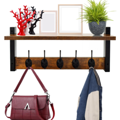 OEM Estantería De Pared Moderna Con 5 Ganchos Metálicos Para Almacenamiento En La Entrada Y La Sala De Estar. OEM Estantería De Pared Moderna Con 5 Ganchos Metálicos Para Almacenamiento En La Entrada Y La Sala De Estar.