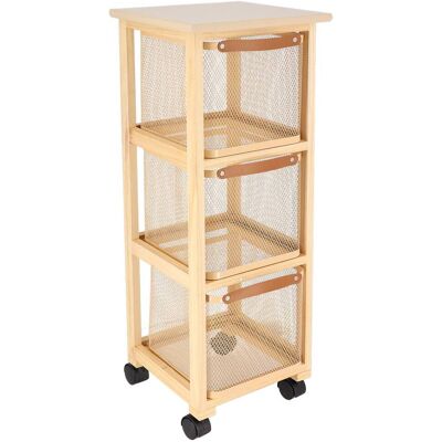 Mueble Cuadrado De Madera Con Ruedas, Con 3 Cestas De Metal En Tonos Beige Y Natural - Tendance Mueble Cuadrado De Madera Con Ruedas, Con 3 Cestas De Metal En Tonos Beige Y Natural - Tendance
