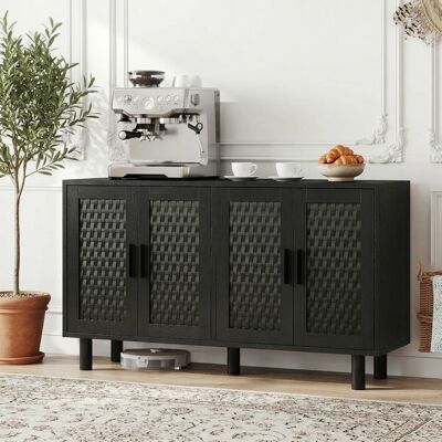 OEM Comoda De Habitación, 4 Puertas, Trenzado De Ratán, Asa De Metal - L 140 X P 40 X H 80 Cm - Negro OEM Comoda De Habitación, 4 Puertas, Trenzado De Ratán, Asa De Metal - L 140 X P 40 X H 80 Cm - Negro