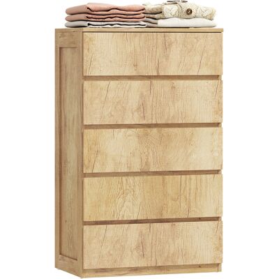 Homcom Cómoda 5 Cajones, Cómoda Dormitorio Moderna, Sinfonier, Diseño Sin Tiradores, Cajonera Para Salón, Comedor, Entrada, 60x39x100 Cm, Natural Homcom Cómoda 5 Cajones, Cómoda Dormitorio Moderna, Sinfonier, Diseño Sin Tiradores, Cajonera Para Salón, Comedor, Entrada, 60x39x100 Cm, Natural