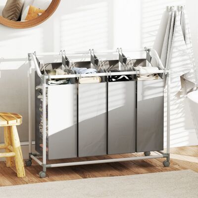 PZCC Cesto De Ropa Con 4 Compartimentos, Capacidad De 160 L, Cesta De Ropa Con Ruedas, Bolsa De Ropa Extraíble, 97 X 38 X 81 Cm, Gris PZCC Cesto De Ropa Con 4 Compartimentos, Capacidad De 160 L, Cesta De Ropa Con Ruedas, Bolsa De Ropa Extraíble, 97 X 38 X 81 Cm, Gris