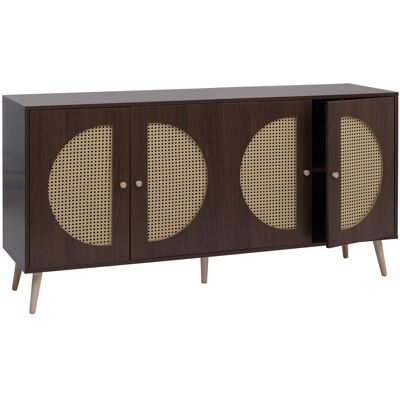 DÉCOSHOP26 Aparador De 160 Cm Efecto Nogal Oscuro Con 4 Puertas Inserciones De Caña De Polirratán Estilo Retro Escandinavo Patas De Madera Natural 040008841 DÉCOSHOP26 Aparador De 160 Cm Efecto Nogal Oscuro Con 4 Puertas Inserciones De Caña De Polirratán Estilo Retro Escandinavo Patas De Madera Natural 040008841