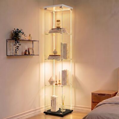 OCEVIA Vitrina De Una O Dos Puertas Con Iluminación Led, Cristal Templado Blanco, Diseño Moderno, Compartimento De Almacenamiento Transparente, Color Negro. OCEVIA Vitrina De Una O Dos Puertas Con Iluminación Led, Cristal Templado Blanco, Diseño Moderno, Compartimento De Almacenamiento Transparente, Color Negro.