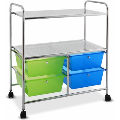 COSTWAY Carrito De Servicio Con Ruedas Y Cajones 3 Niveles Carro Auxiliar Para Cocina Restaurante Organizador Verde Azul COSTWAY Carrito De Servicio Con Ruedas Y Cajones 3 Niveles Carro Auxiliar Para Cocina Restaurante Organizador Verde Azul