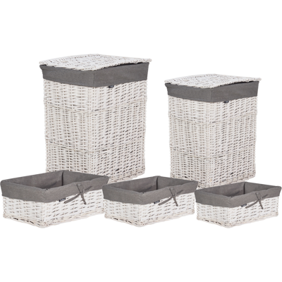 Beliani - Conjunto De 5 Cestas Para La Ropa Almacenaje De Baño De Sauce Blanco Ella Beliani - Conjunto De 5 Cestas Para La Ropa Almacenaje De Baño De Sauce Blanco Ella