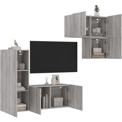 vidaXL Conjunto de 4 Piezas en Gris Sonoma - Mueble de Pared para TV vidaXL Conjunto de 4 Piezas en Gris Sonoma - Mueble de Pared para TV