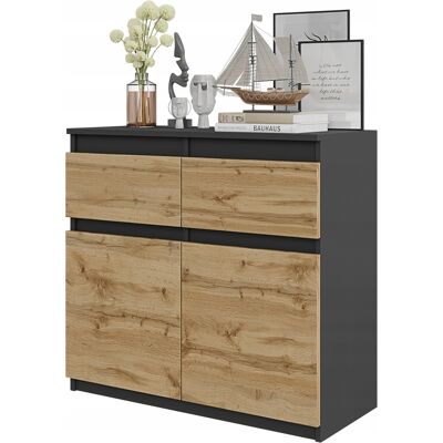 OEM Cómoda Wotan, Antracita/roble, 2 Puertas, 2 Estantes, 80 Cm De Ancho, Para Salón. OEM Cómoda Wotan, Antracita/roble, 2 Puertas, 2 Estantes, 80 Cm De Ancho, Para Salón.