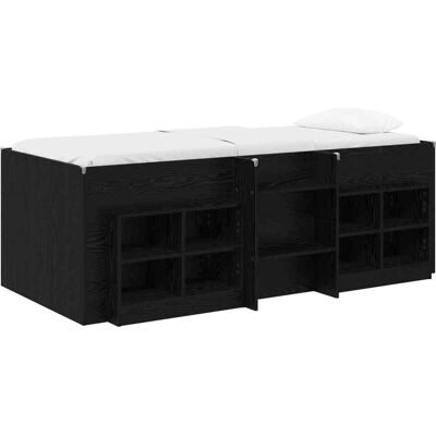 Marco De Cama Loft Con Armario Con Estante 3 Uds. Roble Negro Vidaxl Marco De Cama Loft Con Armario Con Estante 3 Uds. Roble Negro Vidaxl