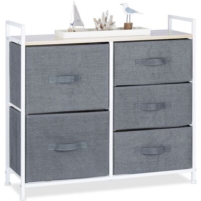 Relaxdays - Cajonera Multiusos Con 5 Cajones, Metal-tela, Gris, 77.5 X 84 X 29 Cm Relaxdays - Cajonera Multiusos Con 5 Cajones, Metal-tela, Gris, 77.5 X 84 X 29 Cm