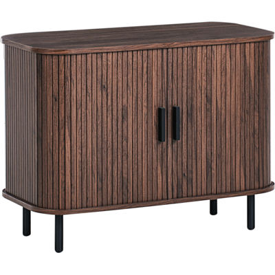 BELIANI Aparador Retro Puertas Correderas Mdf Patas De Metal Madera Marrón Oscuro Bradley BELIANI Aparador Retro Puertas Correderas Mdf Patas De Metal Madera Marrón Oscuro Bradley