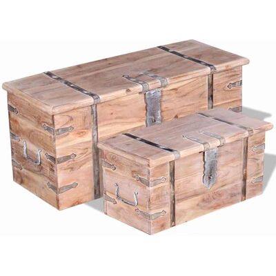 Vidaxl Set De Baúl De Almacenamiento De Madera De Acacia 2 Unidades Vidaxl Set De Baúl De Almacenamiento De Madera De Acacia 2 Unidades