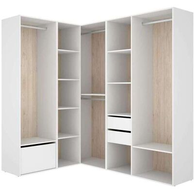 DKT Vestidor De Rincón Reus 2 Cajones, Zapatero Y Trasera Reversible En Blanco/natural, 204.5cm(alto) 144.5cm(ancho) 186.3cm(fondo). DKT Vestidor De Rincón Reus 2 Cajones, Zapatero Y Trasera Reversible En Blanco/natural, 204.5cm(alto) 144.5cm(ancho) 186.3cm(fondo).