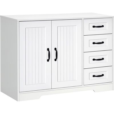 JHY DESIGN Aparador, Cómoda, Estilo Moderno, 4 Cajones, 1 Armario, 105 Cm X 40 Cm X 76 Cm, Blanco JHY DESIGN Aparador, Cómoda, Estilo Moderno, 4 Cajones, 1 Armario, 105 Cm X 40 Cm X 76 Cm, Blanco