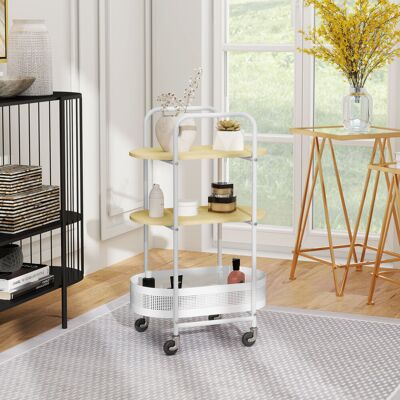 TORMATOR Carrito Auxiliar Con Ruedas De 3 Niveles Carro De Almacenamiento Con Cesta Y Estantes 49,5x32,5x82,5 Cm Blanco Y Madera Natural TORMATOR Carrito Auxiliar Con Ruedas De 3 Niveles Carro De Almacenamiento Con Cesta Y Estantes 49,5x32,5x82,5 Cm Blanco Y Madera Natural