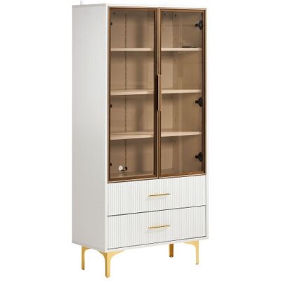 SANS MARQUE Zqoyn Élégante Vitrine À Deux Portes - 70 X 35 X 150 Cm - Portes En Verre, Pieds Dorés, Étagères Réglables, Vitrine Avec Éclairage Led Intégré, Armoire, Vitrine, Armoire Haute SANS MARQUE Zqoyn Élégante Vitrine À Deux Portes - 70 X 35 X 150 Cm - Portes En Verre, Pieds Dorés, Étagères Réglables, Vitrine Avec Éclairage Led Intégré, Armoire, Vitrine, Armoire Haute