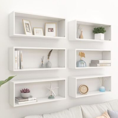 vidaXL 6x Estantes de Pared Blancos Tablero de Partículas Montados en la Pared - Estantes de Pared vidaXL 6x Estantes de Pared Blancos Tablero de Partículas Montados en la Pared - Estantes de Pared
