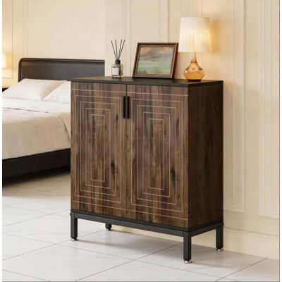 BEAOK Zapatero De Mdf Negro Y Marrón Claro 80 X 38 X 95 Cm, 2 Puertas, 5 Baldas Interiores Extraíbles BEAOK Zapatero De Mdf Negro Y Marrón Claro 80 X 38 X 95 Cm, 2 Puertas, 5 Baldas Interiores Extraíbles
