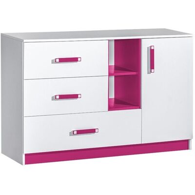 Mobilier1 - Cómoda Sorviru 101, Blanco + Rosa, Con Cajones Y Puertas, Número De Cajones: 0, 83x130x40cm Mobilier1 - Cómoda Sorviru 101, Blanco + Rosa, Con Cajones Y Puertas, Número De Cajones: 0, 83x130x40cm
