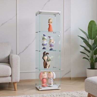 FORTUNA LAI Vitrina De Cristal Con 4 Estantes, 42 X 36 X 164 Cm, Una Puerta Con Cerradura, Vitrina Para Colecciones, Vitrina Vertical Transparente Para Salón - Blanco FORTUNA LAI Vitrina De Cristal Con 4 Estantes, 42 X 36 X 164 Cm, Una Puerta Con Cerradura, Vitrina Para Colecciones, Vitrina Vertical Transparente Para Salón - Blanco