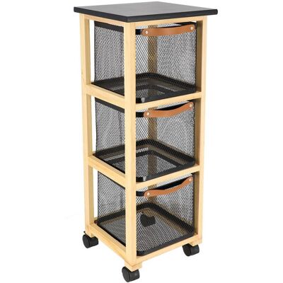 Mueble Cuadrado De Madera Con Ruedas 3 Cestas De Metal En Negro Y Color Natural - Tendance Mueble Cuadrado De Madera Con Ruedas 3 Cestas De Metal En Negro Y Color Natural - Tendance