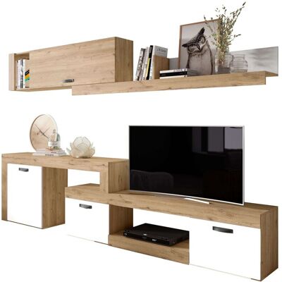 Ventamueblesonline - Mueble Salón Modular Rinconero Conjunto Completo Mueble Tv Argos 4 Módulos Blanco Mate Y Roble Naturale 293x200x40 Cm Ventamueblesonline - Mueble Salón Modular Rinconero Conjunto Completo Mueble Tv Argos 4 Módulos Blanco Mate Y Roble Naturale 293x200x40 Cm