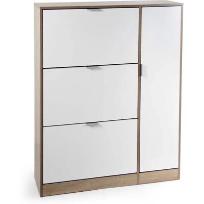 GICOS Zapatero Moderno De 99 X 24 X 122 Cm En Color Roble Y Blanco, Con 3 Compartimentos Y 1 Puerta Lateral. GICOS Zapatero Moderno De 99 X 24 X 122 Cm En Color Roble Y Blanco, Con 3 Compartimentos Y 1 Puerta Lateral.