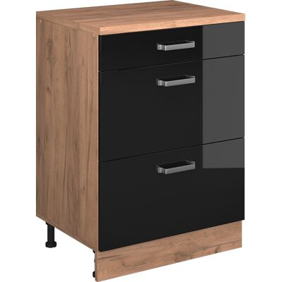 Cómoda De Ampliación Rion, Negro Brillo Intenso/roble Dorado, 60 X 46 Cm Sin Inclinación Con 3 Cajones, Vicco Cómoda De Ampliación Rion, Negro Brillo Intenso/roble Dorado, 60 X 46 Cm Sin Inclinación Con 3 Cajones, Vicco
