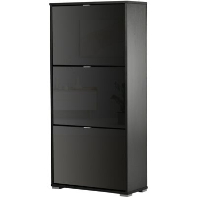 IROVAMI Zapatero De Madera Con 3 Puertas Plegables Y 3 Compartimentos Dimensiones: 60 Cm De Largo X 26 Cm De Profundidad X 124 Cm De Alto Acabado Lacado En Negro IROVAMI Zapatero De Madera Con 3 Puertas Plegables Y 3 Compartimentos Dimensiones: 60 Cm De Largo X 26 Cm De Profundidad X 124 Cm De Alto Acabado Lacado En Negro