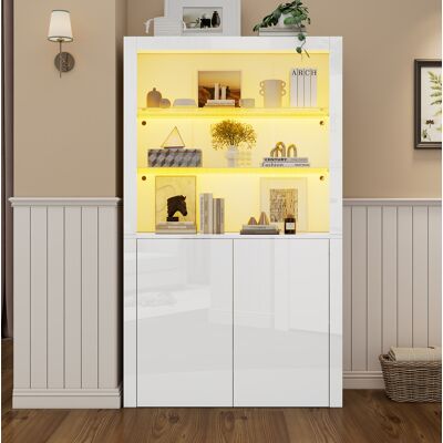 COVREO Vitrina 100x35x170 Cm Blanca En Mdf Y Vidrio Templado Con Led, Alto Brillo Y Armario De Doble Puerta COVREO Vitrina 100x35x170 Cm Blanca En Mdf Y Vidrio Templado Con Led, Alto Brillo Y Armario De Doble Puerta