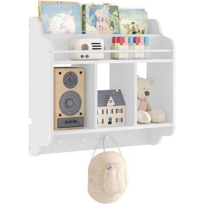 Estantería Infantil De Pared Con 4 Ganchos, Mueble Con Estantes Para Libros Y Decoración, Color Blanco - Woltu Estantería Infantil De Pared Con 4 Ganchos, Mueble Con Estantes Para Libros Y Decoración, Color Blanco - Woltu