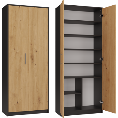 OEM Librería Cerrada Color Antracita - Roble Artesanal, 8 Estantes, Puertas, Para Salón, Despacho O Habitación Infantil. OEM Librería Cerrada Color Antracita - Roble Artesanal, 8 Estantes, Puertas, Para Salón, Despacho O Habitación Infantil.