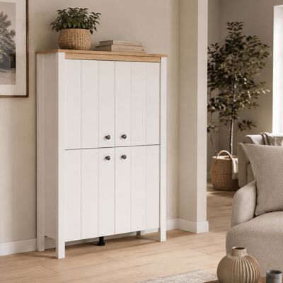DMORA Vitrina Fonz, Mueble Expositor 3 Estantes, 4 Puertas, Con Patas, 86x34x131h Cm Blanco DMORA Vitrina Fonz, Mueble Expositor 3 Estantes, 4 Puertas, Con Patas, 86x34x131h Cm Blanco