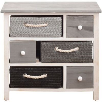 Mobili Rebecca - Rebecca Mobili Cajonera Comoda 6 Cestas Madera Mimbre Blanco Gris 53x56x27 Mobili Rebecca - Rebecca Mobili Cajonera Comoda 6 Cestas Madera Mimbre Blanco Gris 53x56x27